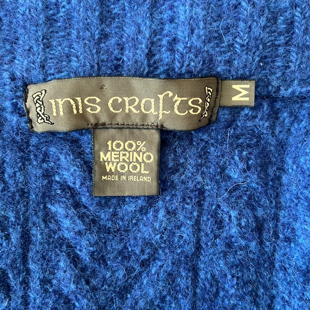 100% merino wool blue Irish Inis Crafts sweater child size m/l - Picture 3 of 6